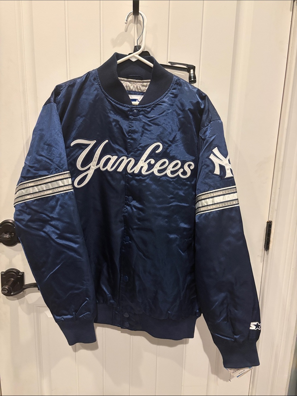 STARTER Navy Blue Yankees Satin Varsity Jacket